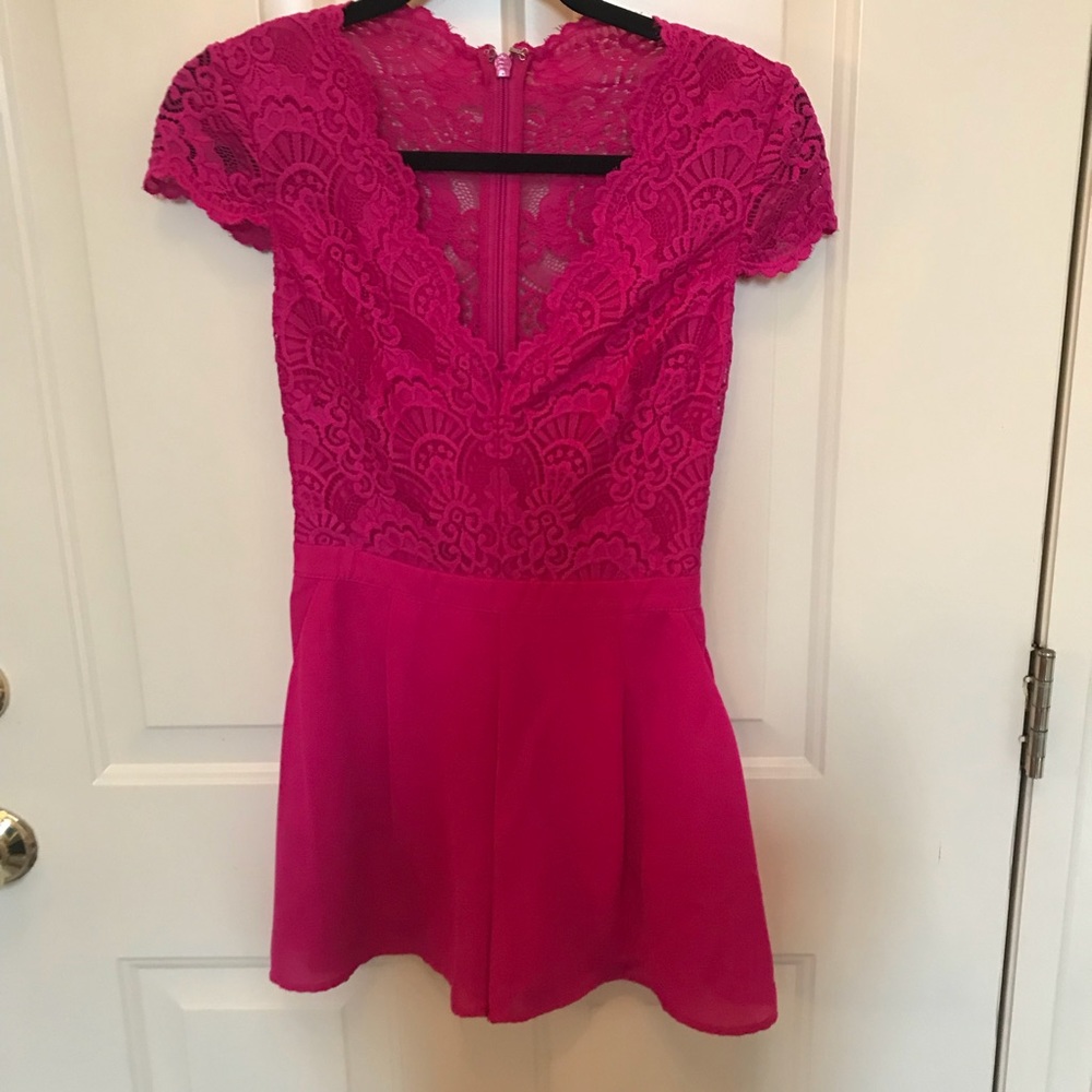 Bebe Pink Lace Romper